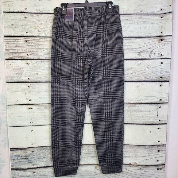 Lark + Grey Women’s Pull-On Pants Large Black White Houndstooth Stretch Ankle Tr - Picture 4 of 7